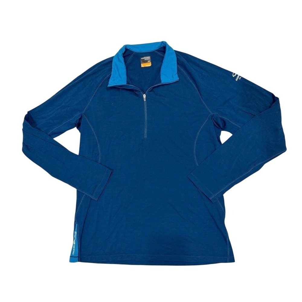 Icebreaker Mens Blue Merino 200 Oasis Base Layer 1/4 Zip Pullover Top Size L